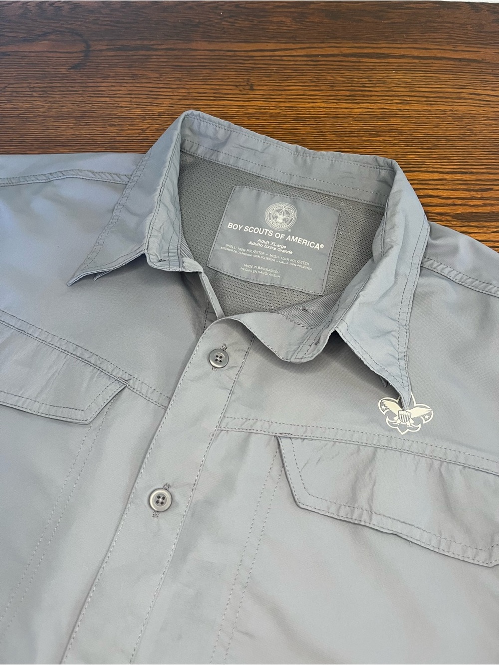Boy Scouts Of America BSA Mens Shirt XL Gray Vented Polyester Breathable Uniform
